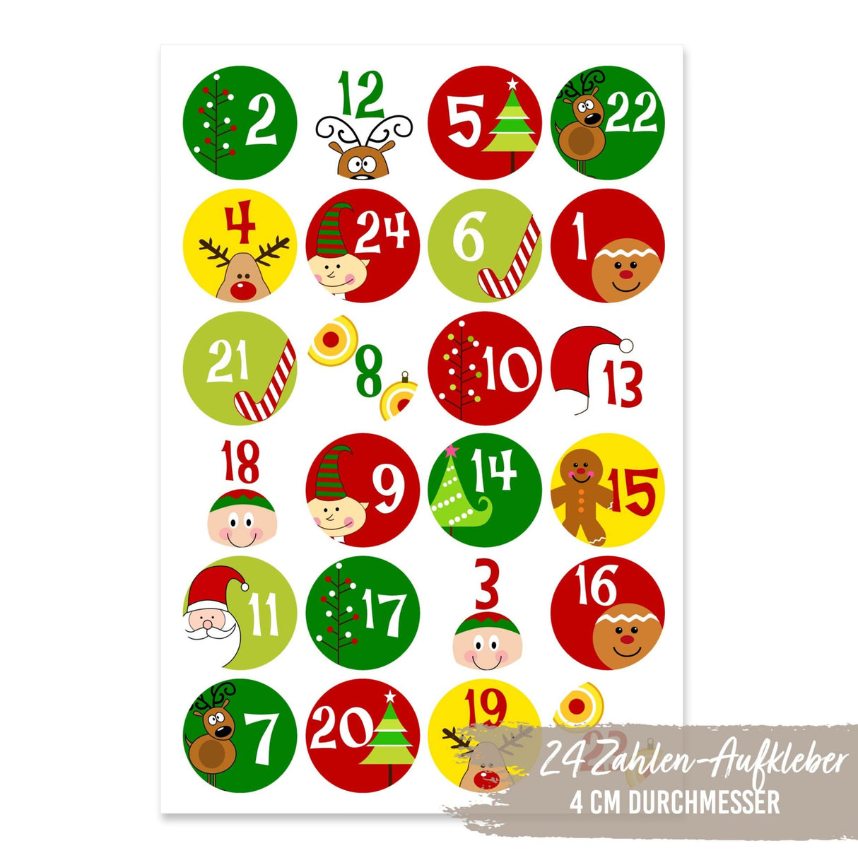 Adventskalender Zahlen Sticker Wichtel und Freunde
