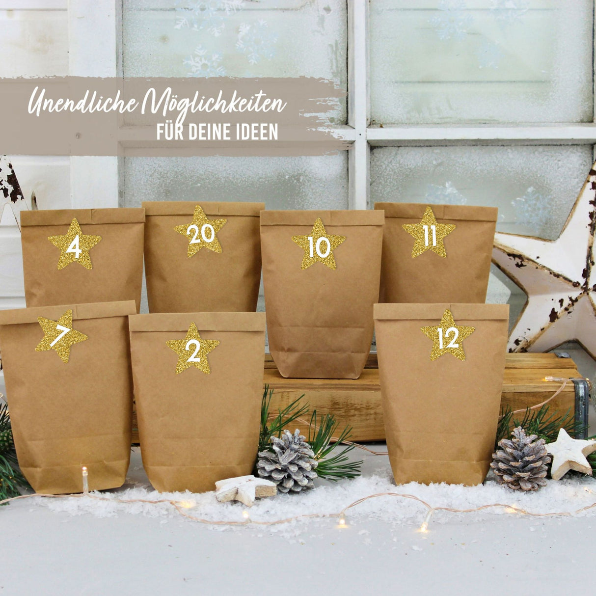 Adventskalender Zahlen Sticker Sternen Gold