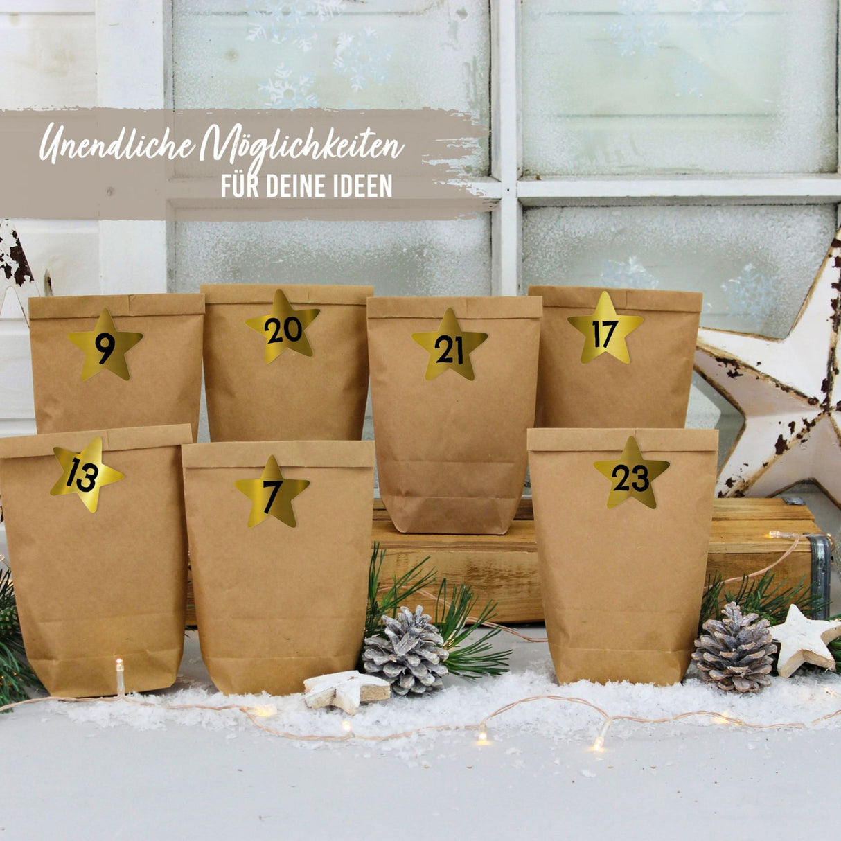 Adventskalender Zahlensticker Sterne Goldfolie