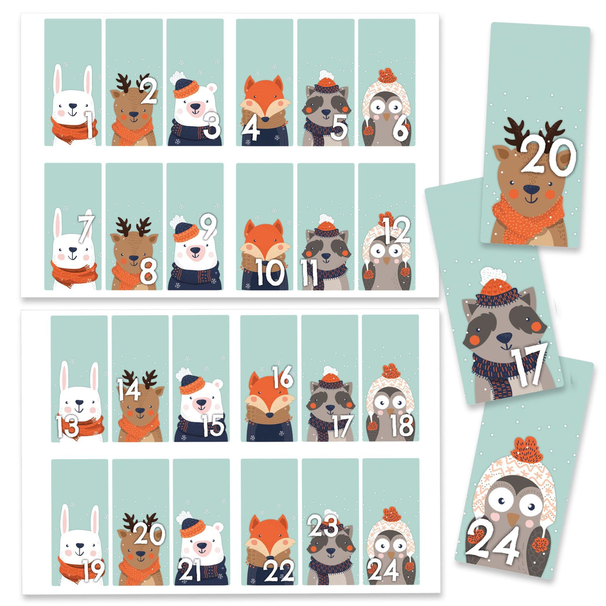 Adventszahlen für Adventskalender Waldtiere