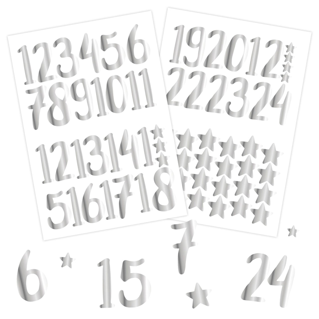 Adventszahlen für Adventskalender Silber Metallic