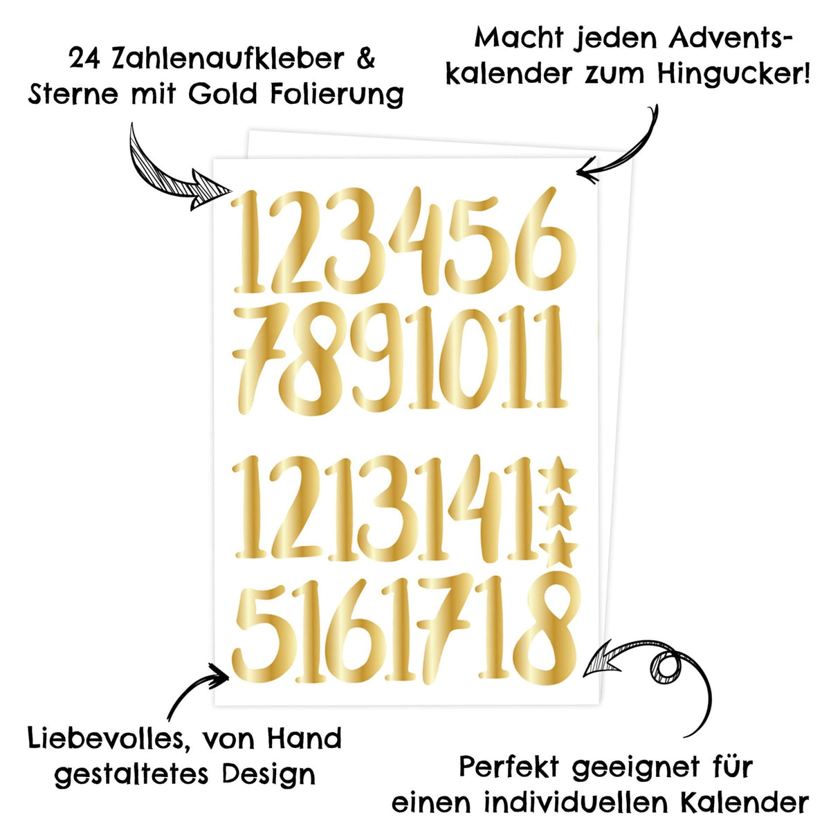 Adventszahlen für Adventskalender Gold Metallic