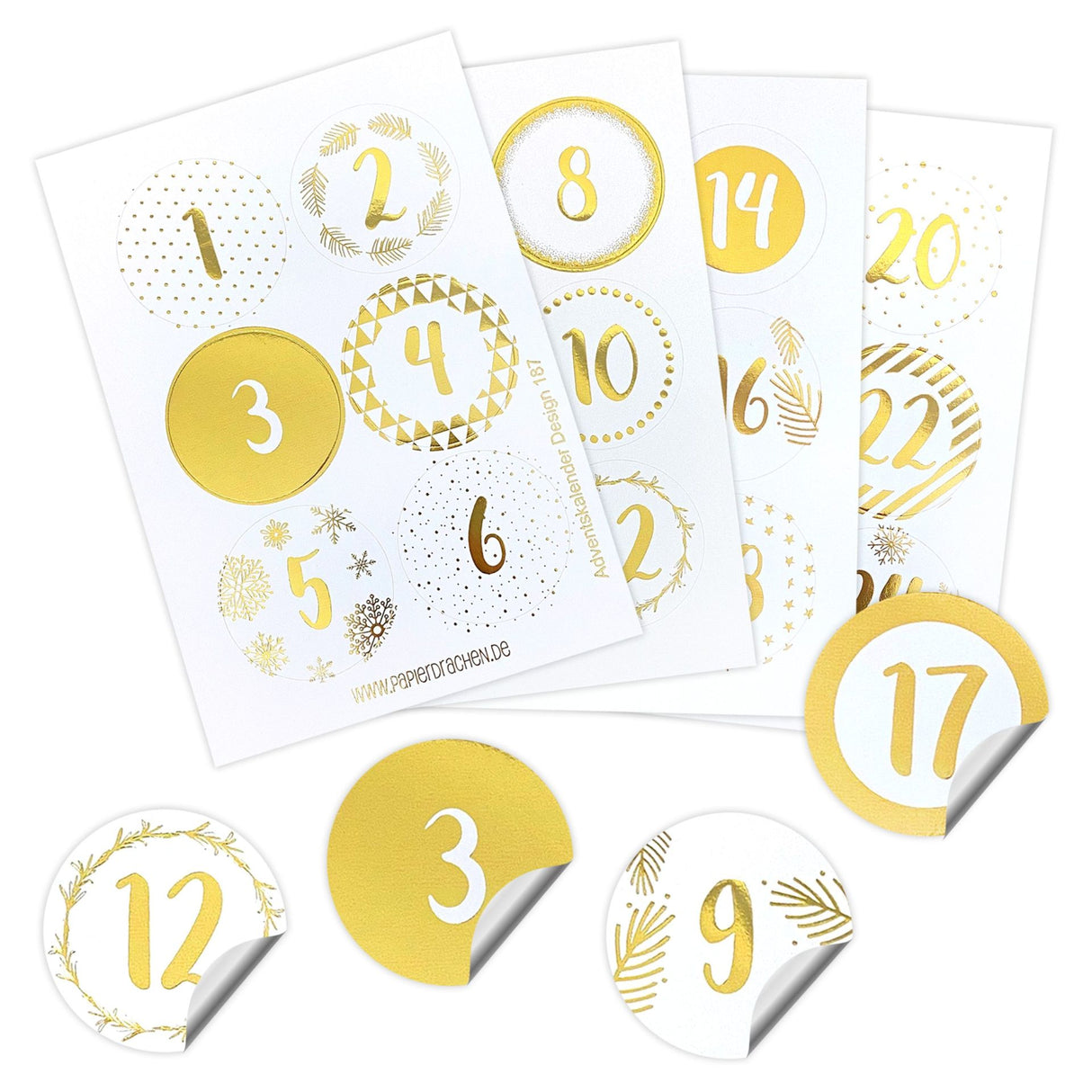 Adventskalender Zahlensticker Gold Weiss