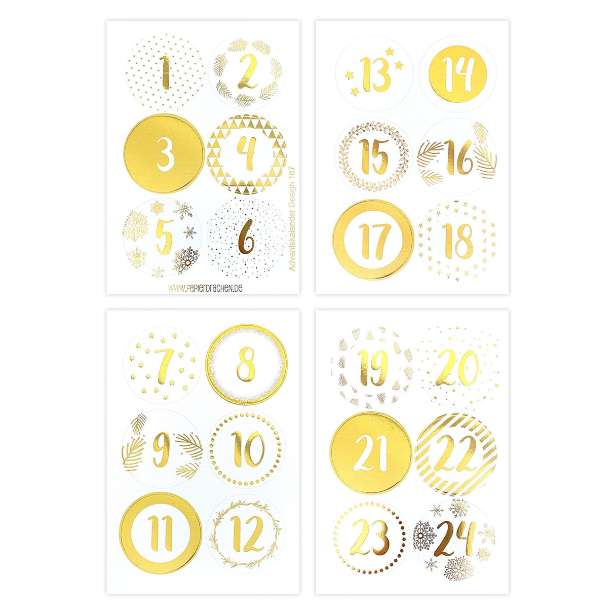 Adventskalender Zahlensticker Gold Weiss
