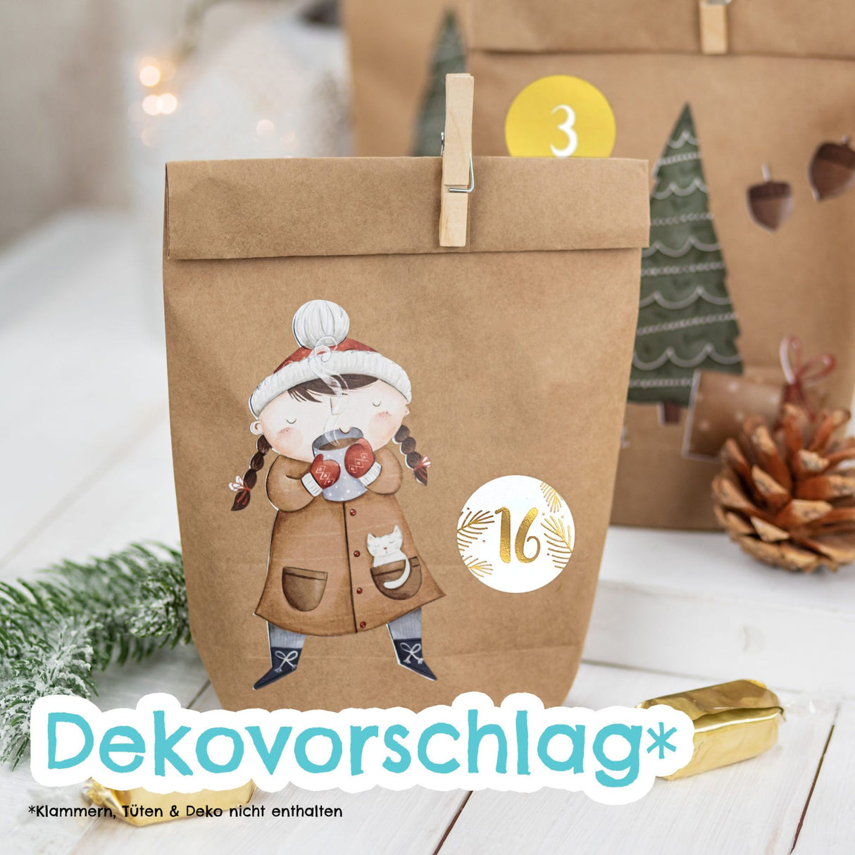 Adventskalender Zahlensticker Gold Weiss