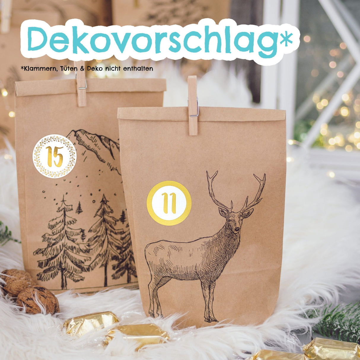 Adventskalender Zahlensticker Gold Weiss