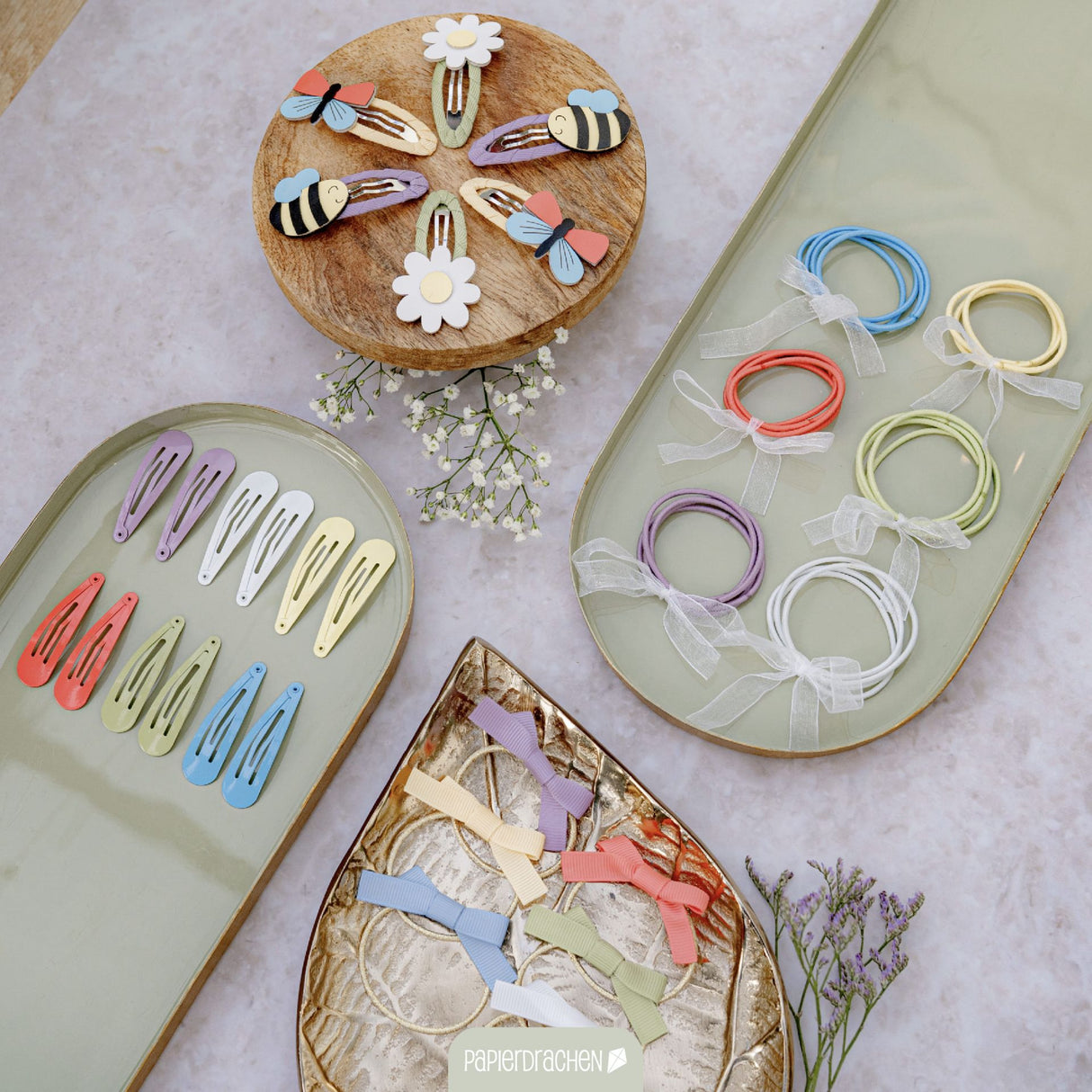 Haarspangen & Haargummies 48-teilig – Frühling