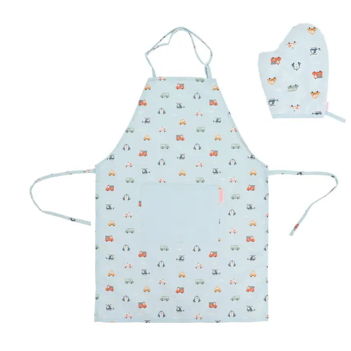Kinder Kochschürze mit Handschuh Fahrzeuge