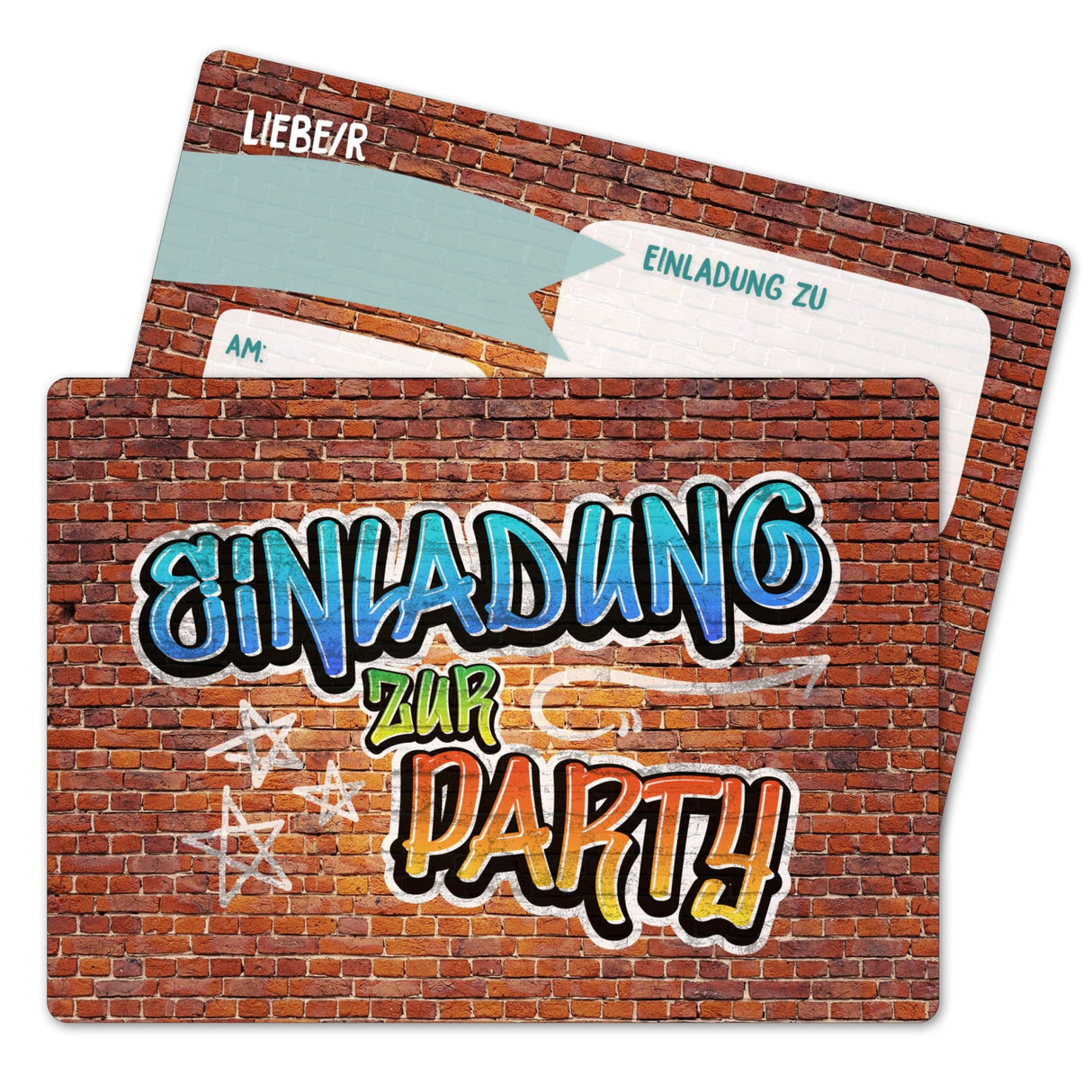 12 Einladungskarten Kindergeburtstag Graffiti Blau