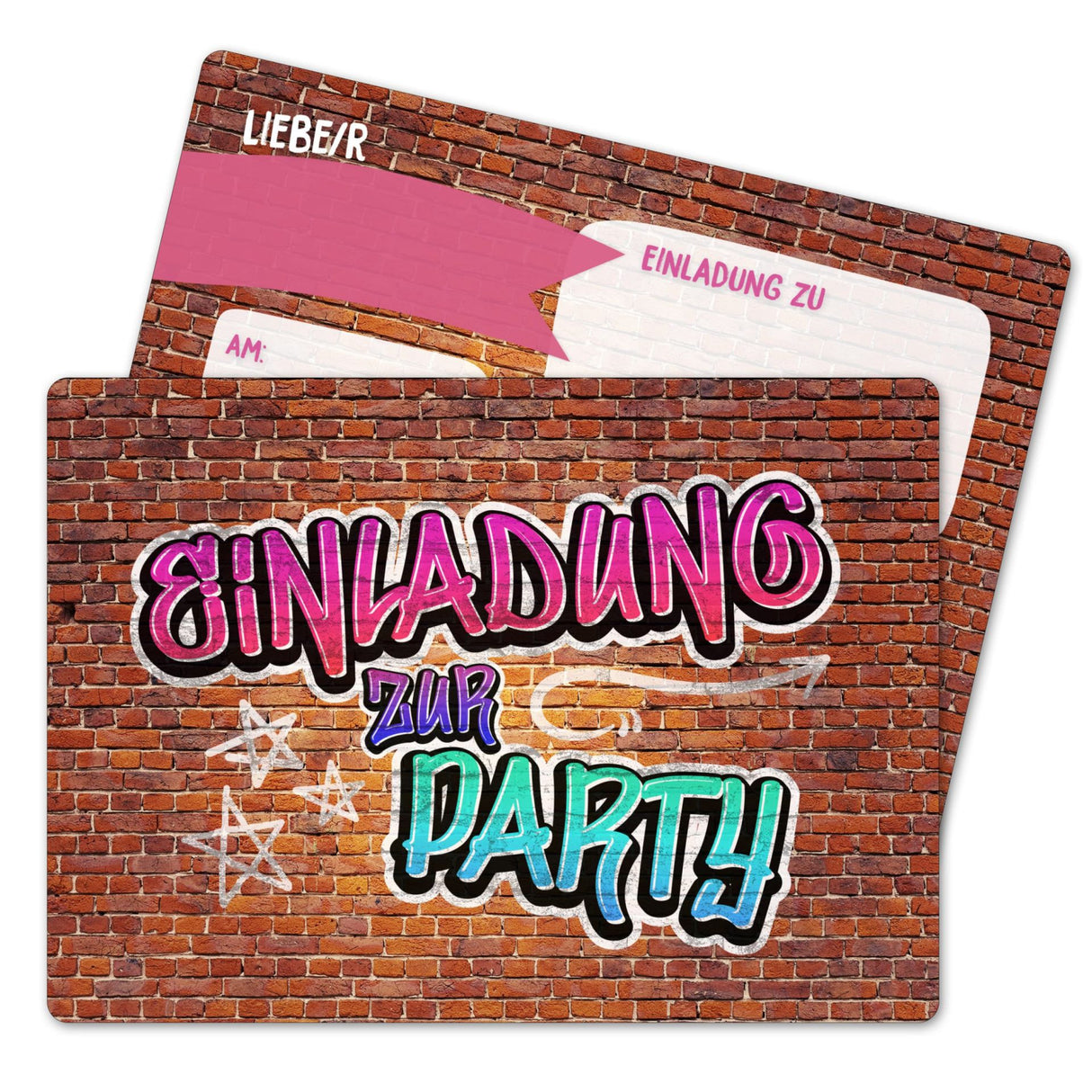 12 Einladungskarten Kindergeburtstag Graffiti Pink