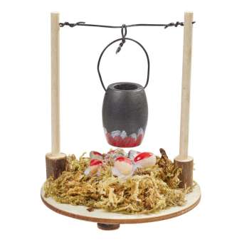 Wichtelzubehör Feuerstelle mit Kochtopf beleuchtet