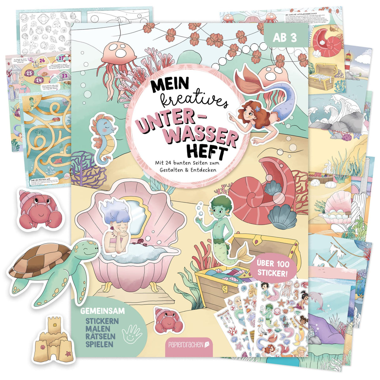 Kreatives Unterwasserwelt Heft - Malen, Rätseln & Stickern
