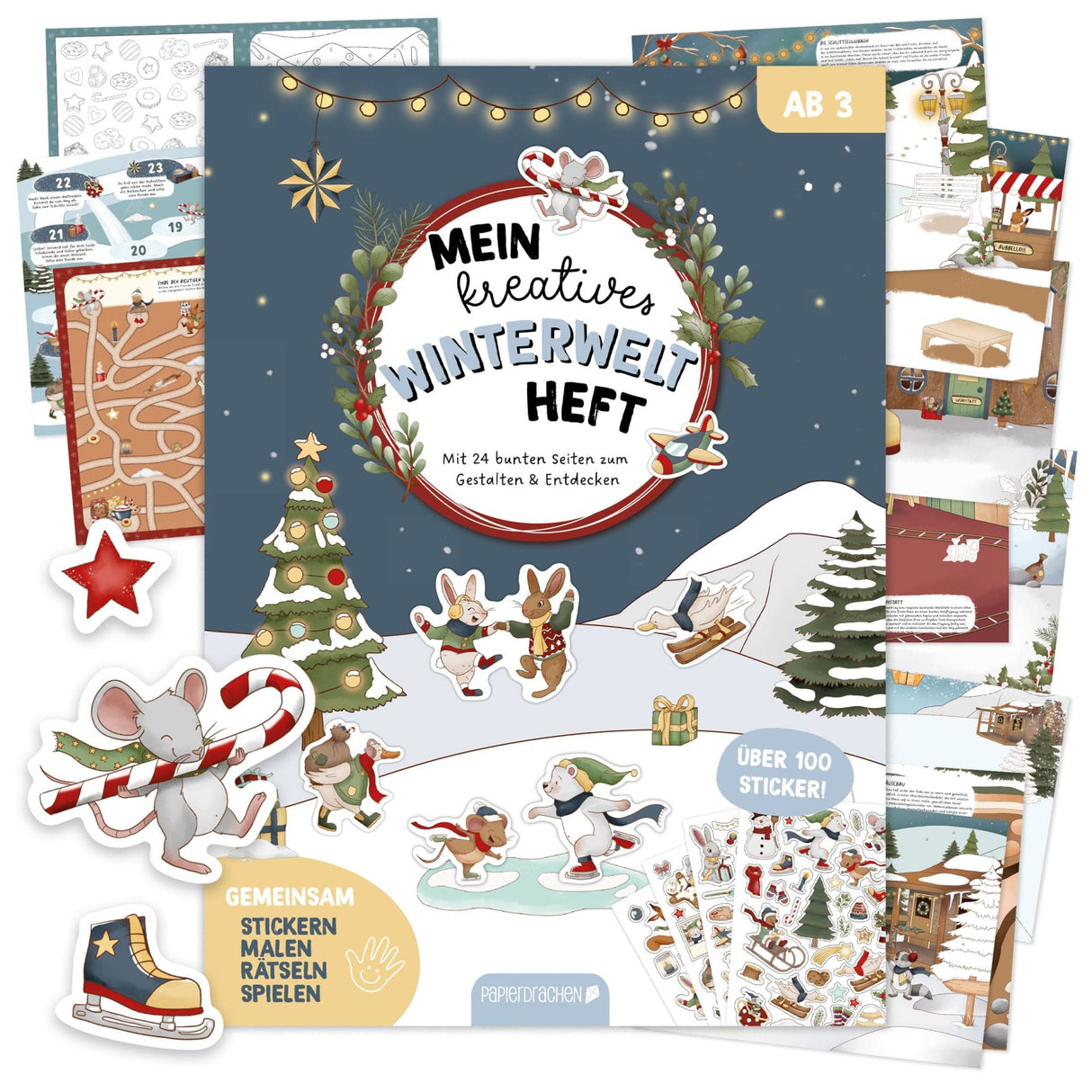 Kreatives Winterwelt Heft - Malen, Rätseln & Stickern