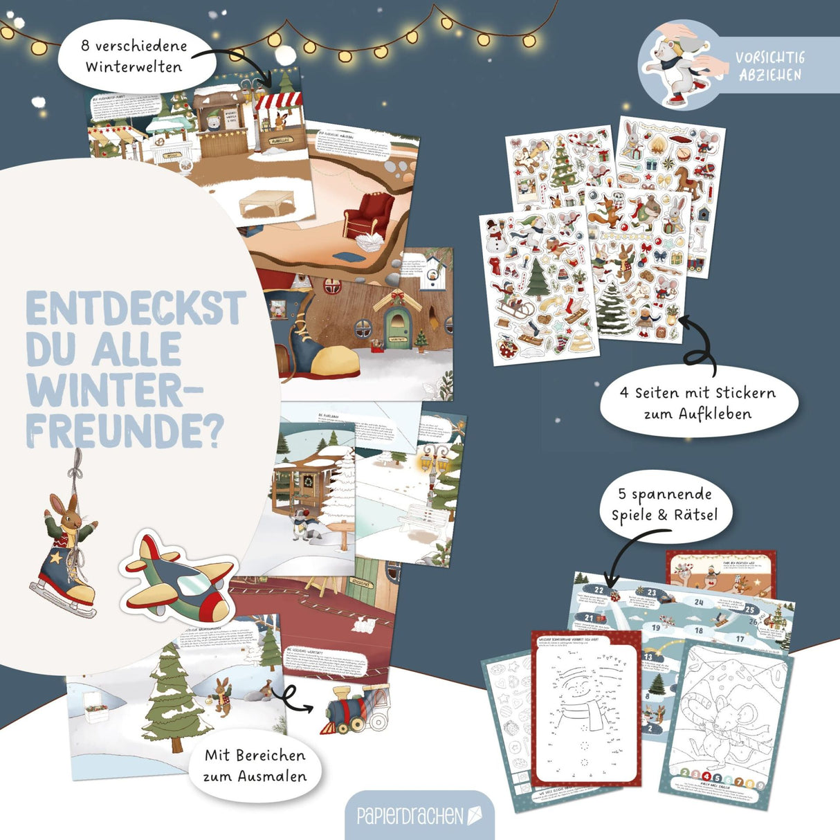 Kreatives Winterwelt Heft - Malen, Rätseln & Stickern