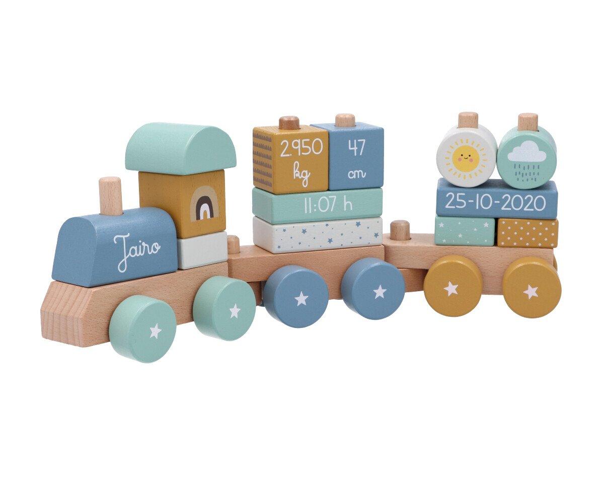 Holz Eisenbahn mit Steckformen Regenbogen Blau