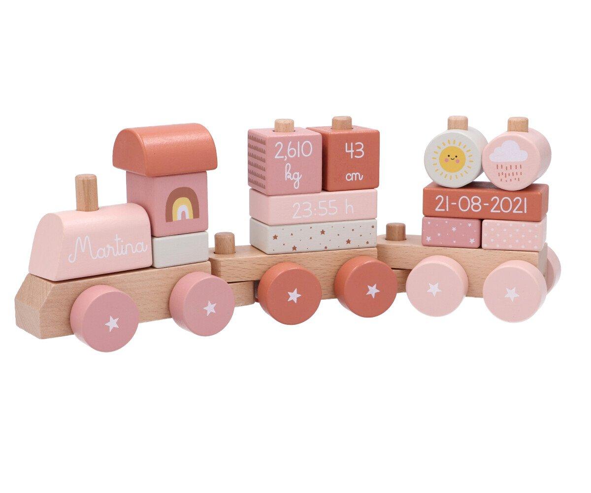Holz Eisenbahn mit Steckformen Regenbogen Pink
