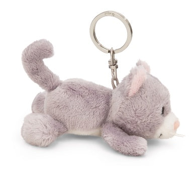 Schlüsselanhänger Plüsch Katze Grau Liegend