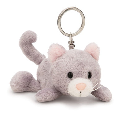 Schlüsselanhänger Plüsch Katze Grau Liegend