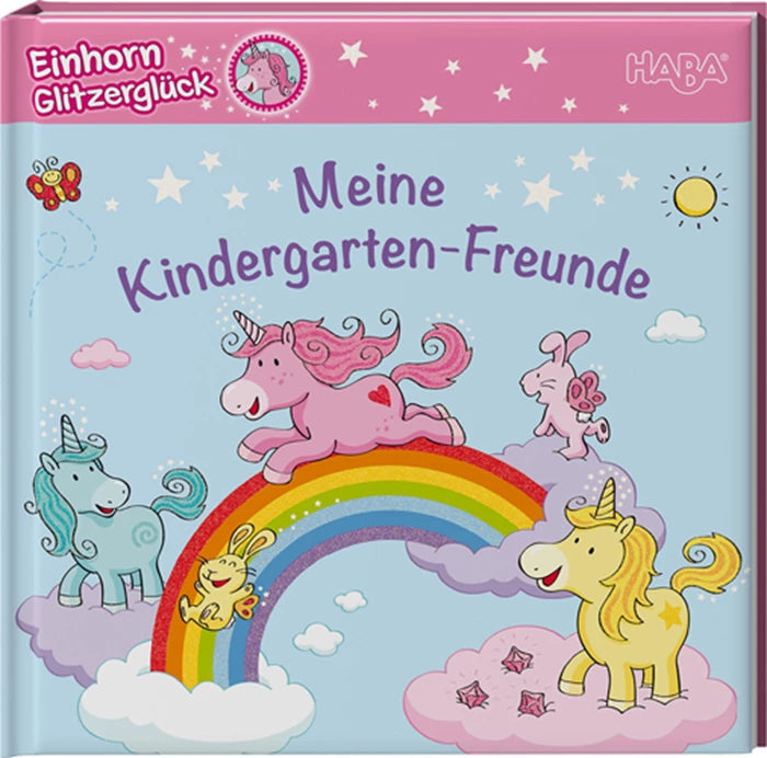 Freundebuch für Kinder im Kindergarten - Einhorn Regenbogen Glitzerglück