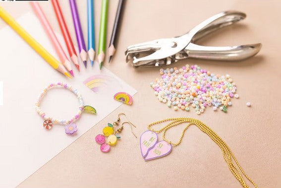 Bastelset Kinder Plastikschrumpffolie Stifte, Perlen