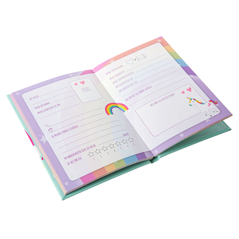 Freundebuch für Kinder im Kindergarten - Einhorn Regenbogen