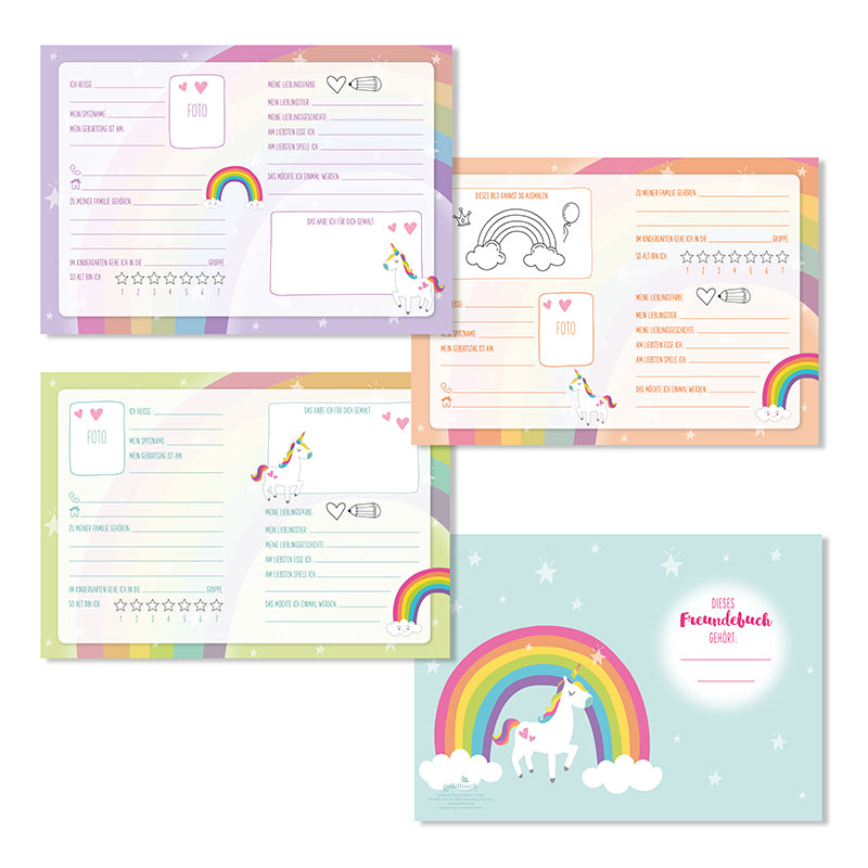 Freundebuch für Kinder im Kindergarten - Einhorn Regenbogen