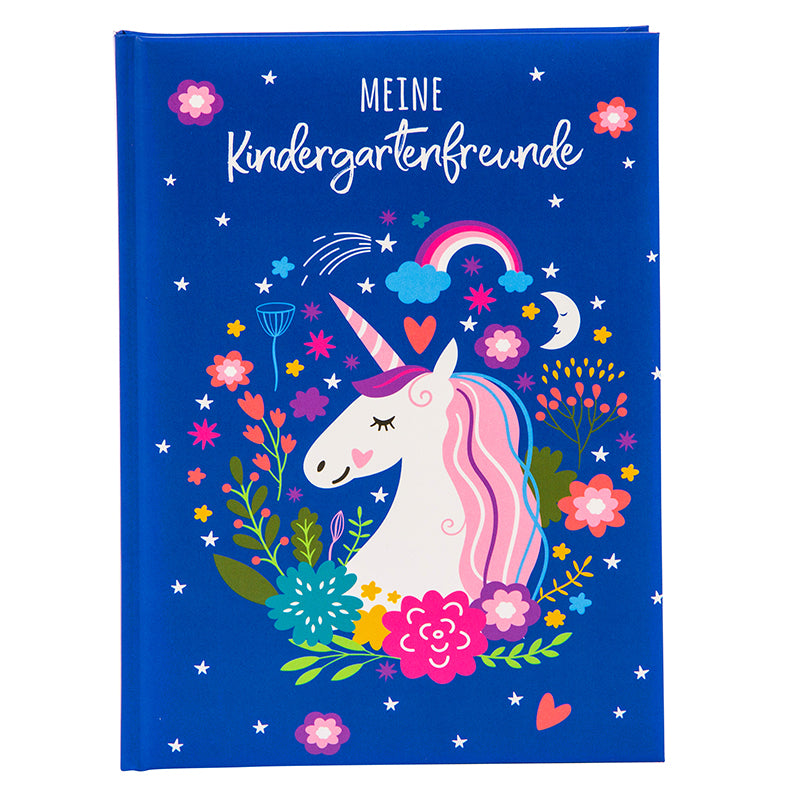 Freundebuch für Kinder im Kindergarten - Einhorn blau
