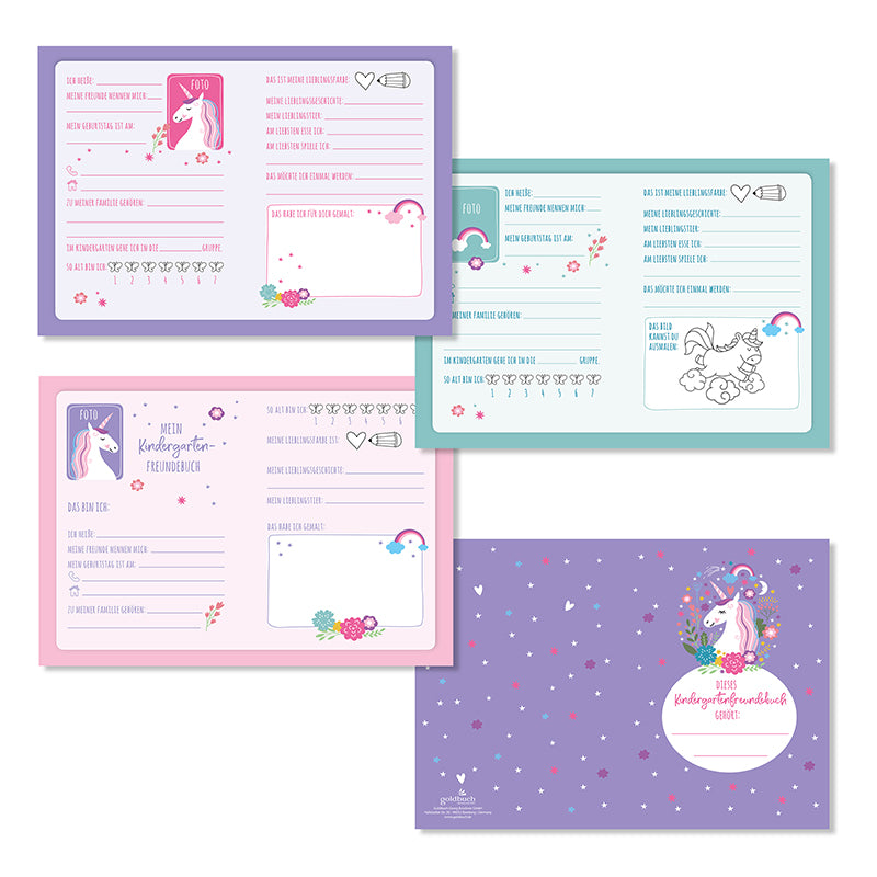 Freundebuch für Kinder im Kindergarten - Einhorn blau
