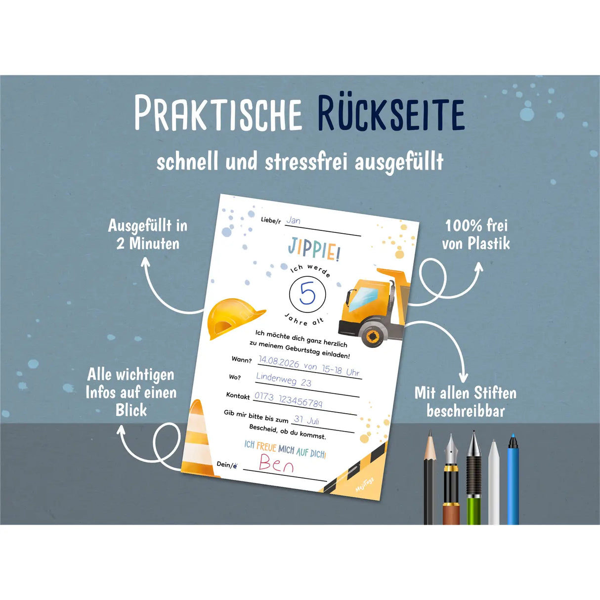 Einladungskarte Kindergeburtstag Baustelle
