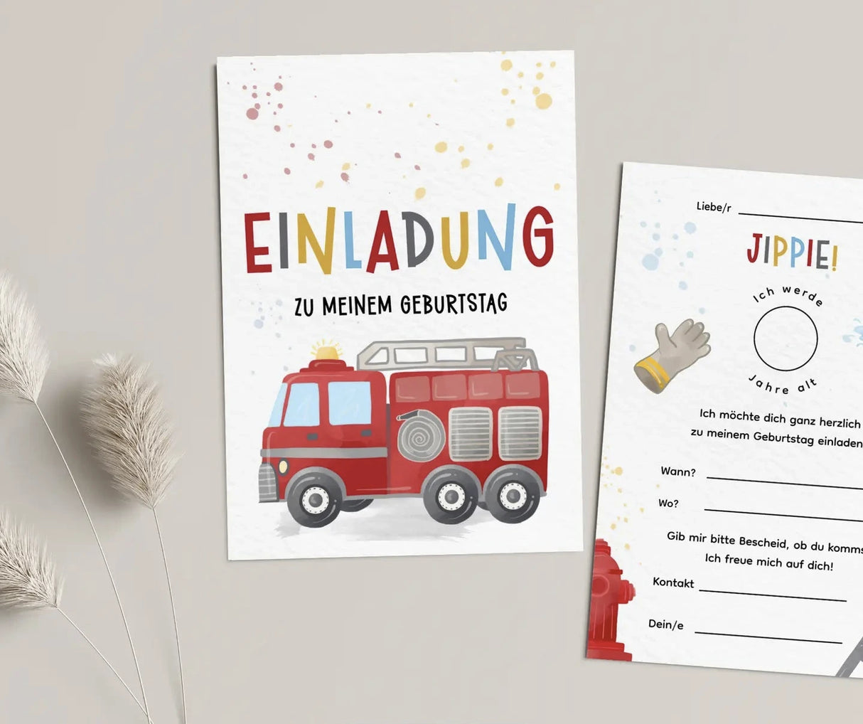 Einladungskarte Kindergeburtstag Feuerwehrauto