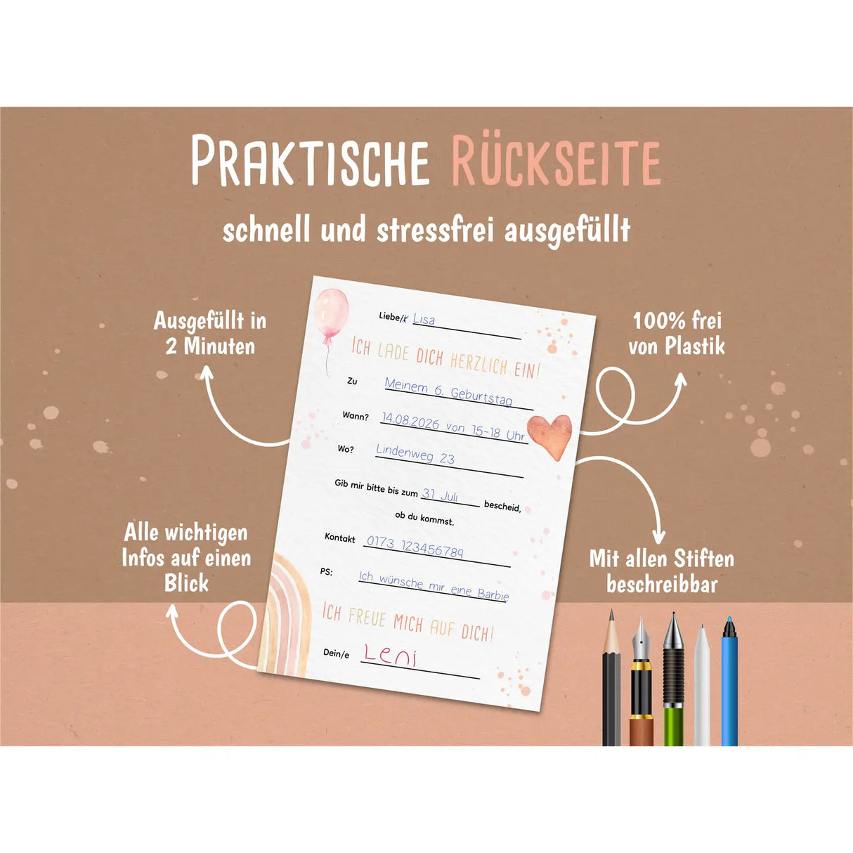 Einladungskarte Kindergeburtstag Regenbogen