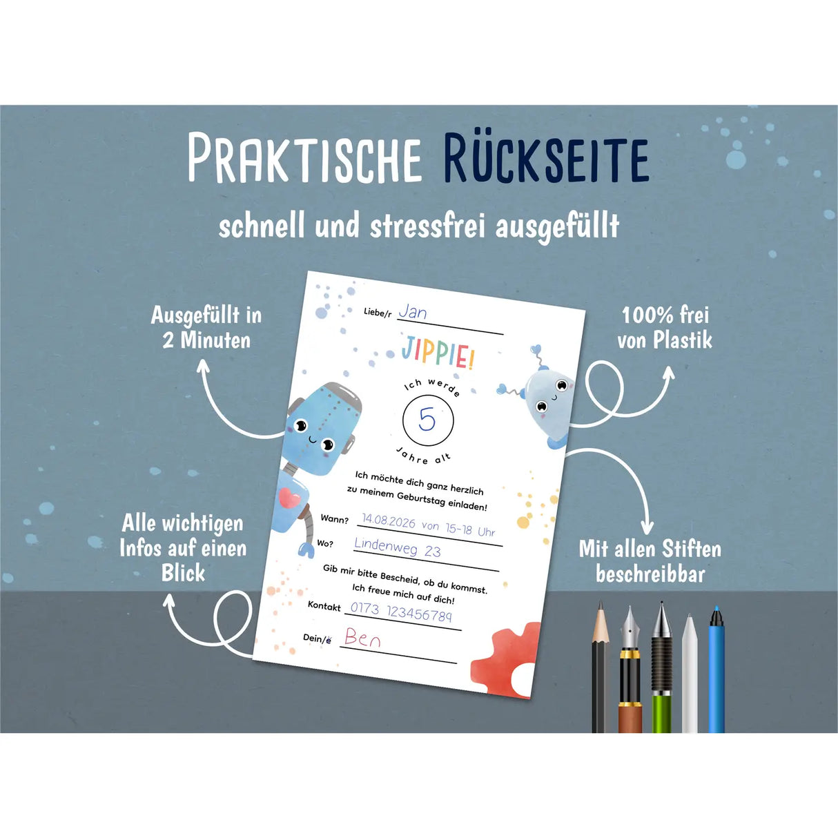 Einladungskarte Kindergeburtstag Roboter