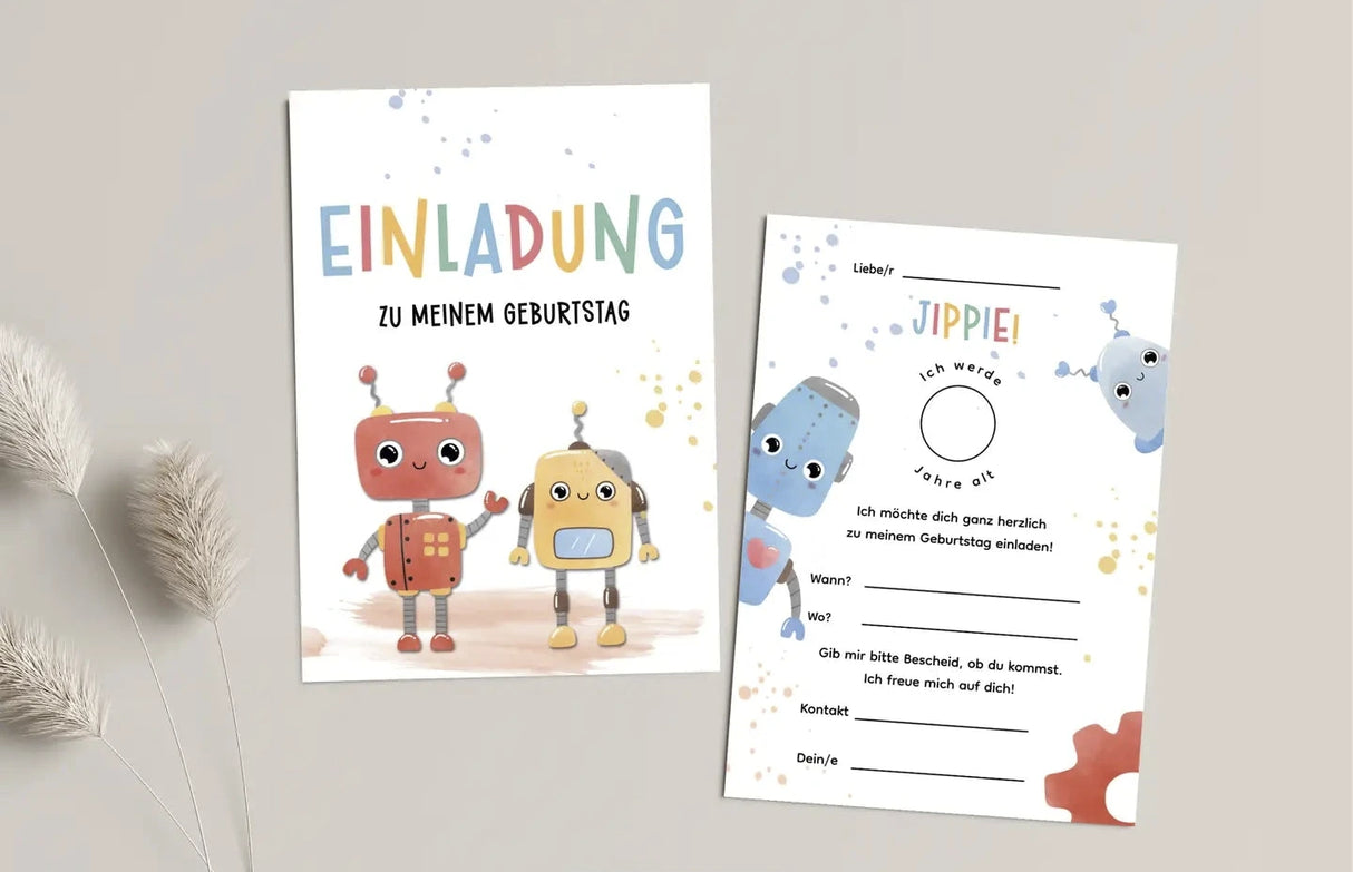 Einladungskarte Kindergeburtstag Roboter