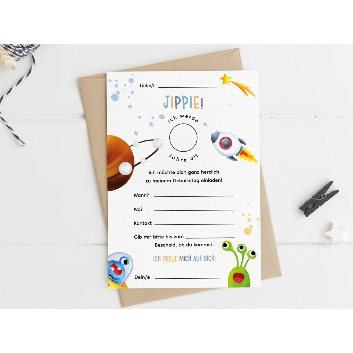 Einladungskarte Kindergeburtstag Space