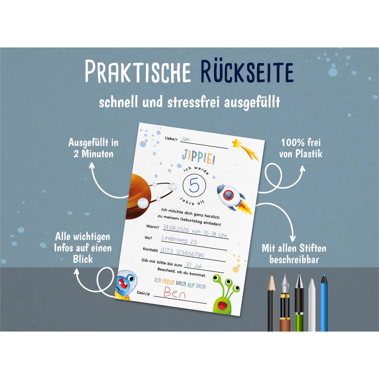 Einladungskarte Kindergeburtstag Space