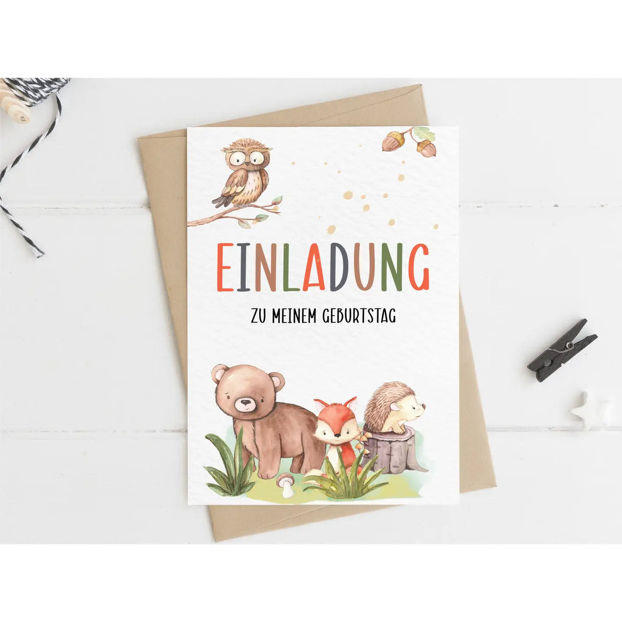 Einladungskarte Kindergeburtstag Waldtiere