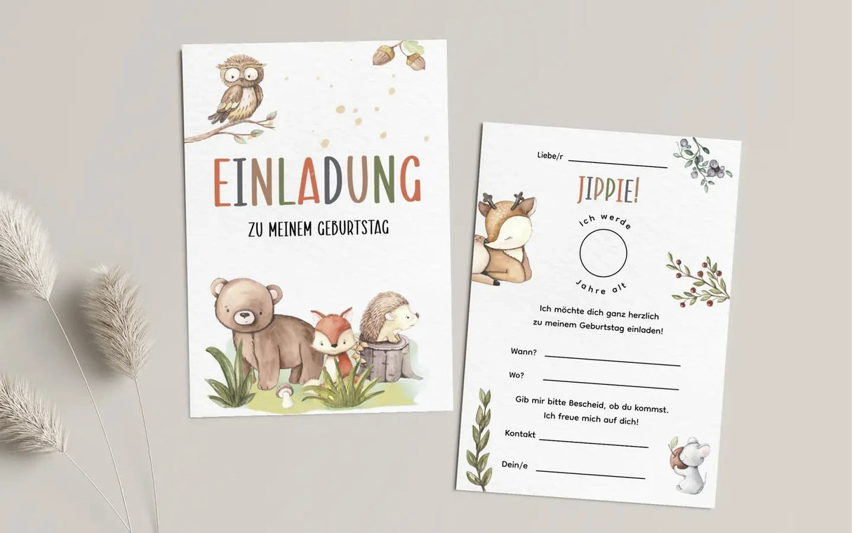 Einladungskarte Kindergeburtstag Waldtiere