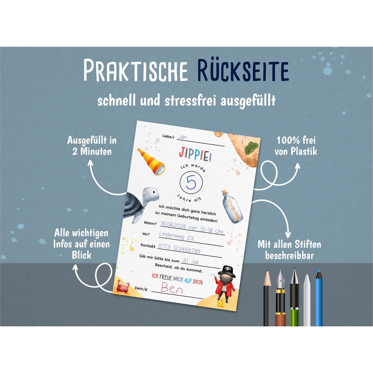 Einladungskarte Kindergeburtstag Pirat