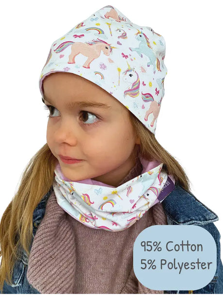 Kinder Winter Mütze & Loop Schal Einhorn