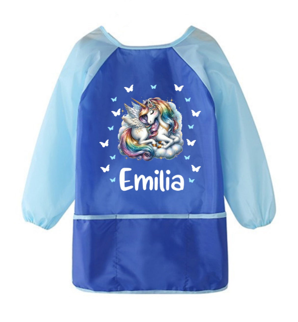 malschürze blau, malschürze kinder blau, malschürze einhorn, malschürze personalisiert, malschürze kindergarten, malschürze spielgruppe, malschürze schule, malschürze personalisiert kinder, malschürze mädchen