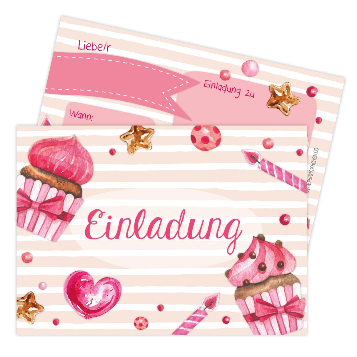 12 Einladungskarten Kindergeburtstag Muffin Rosa