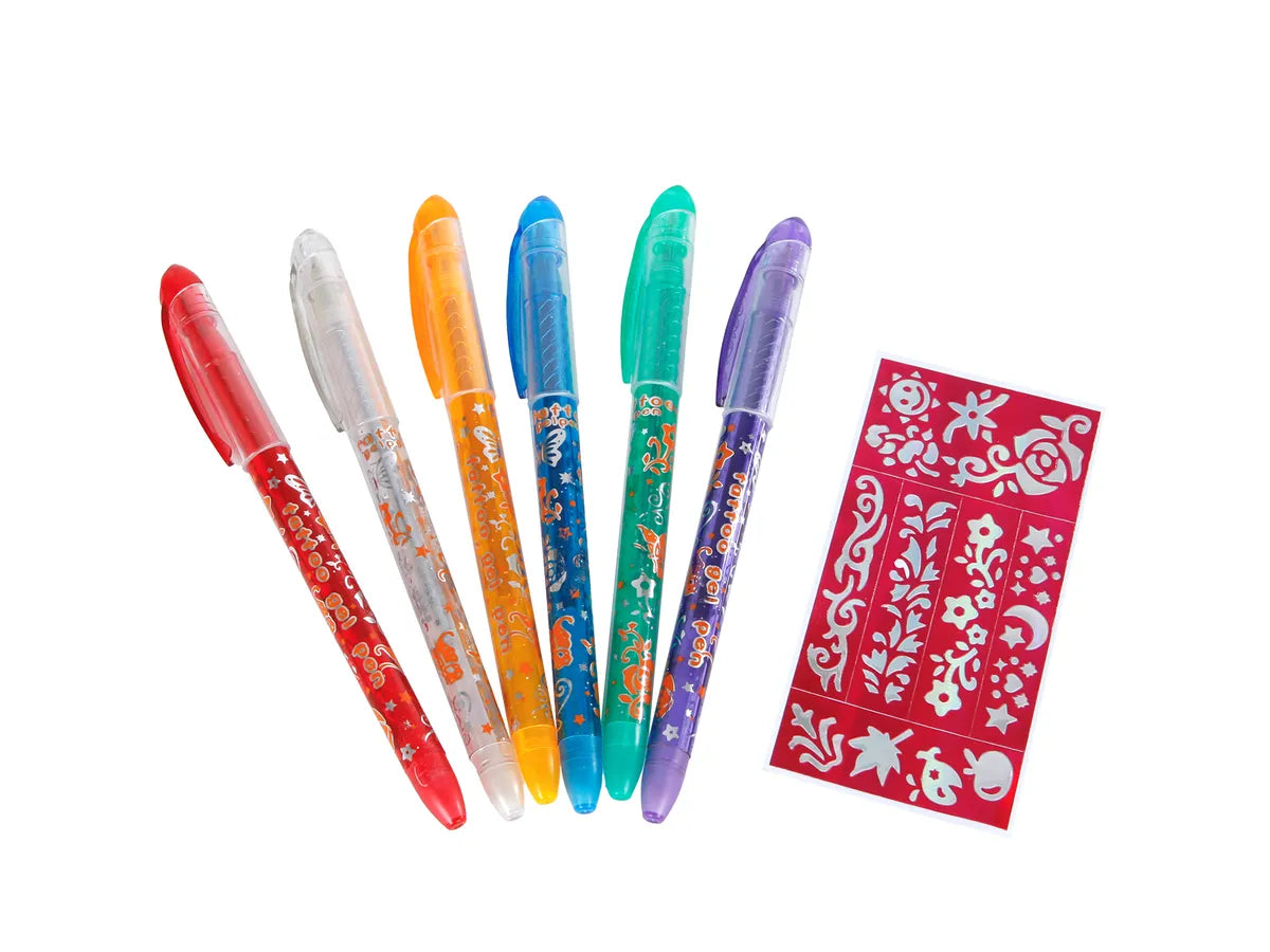 Glitzer Tattoo Stifte mit Schablone 6 Stück