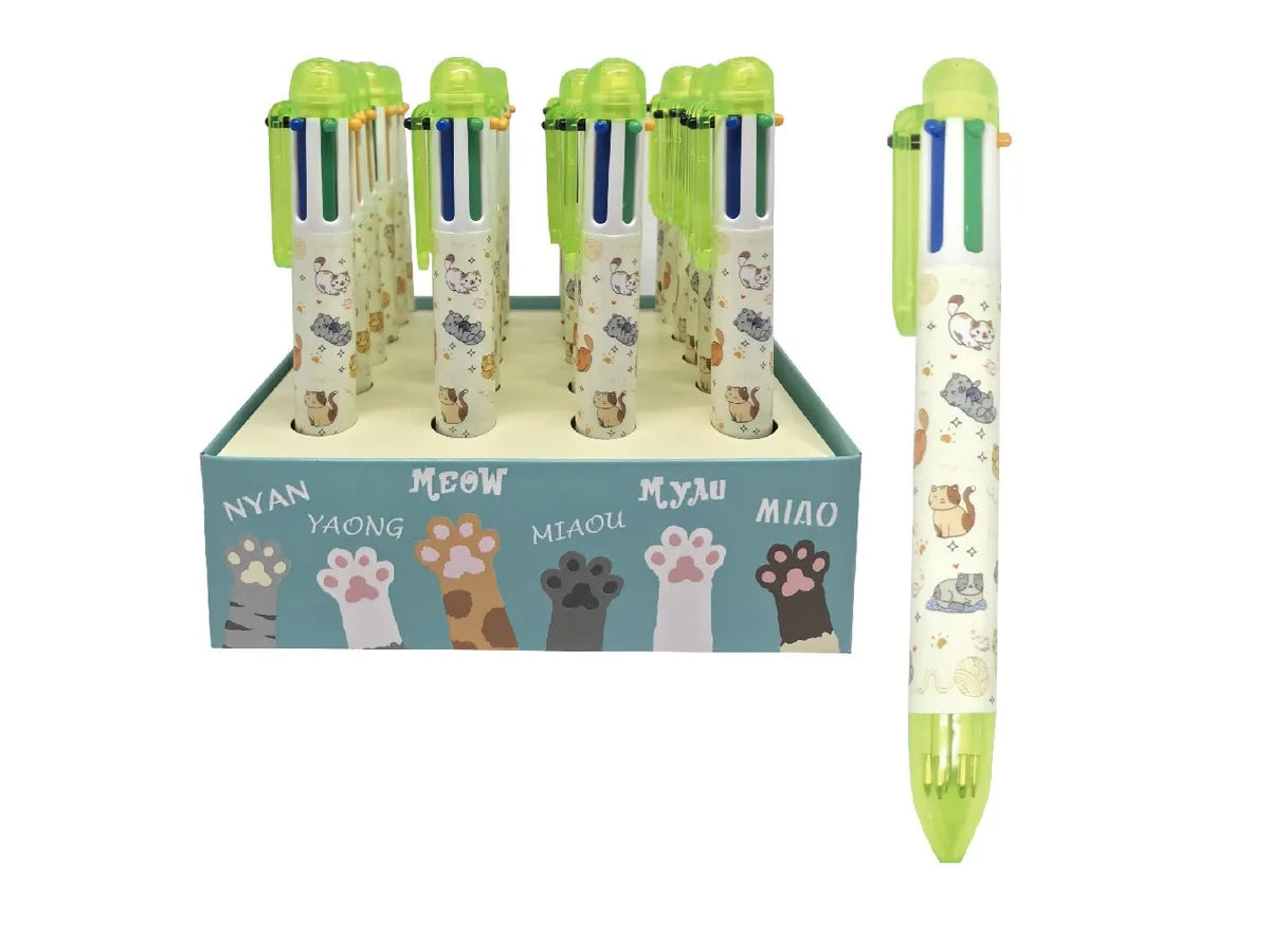 Kugelschreiber Grün Katze mit 6 Farben assortiert