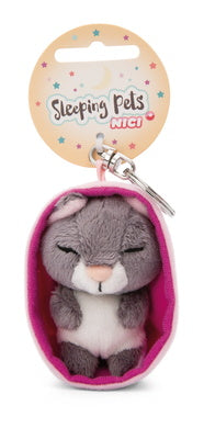 Schlüsselanhänger Plüsch Sleeping Pets Katze Grau