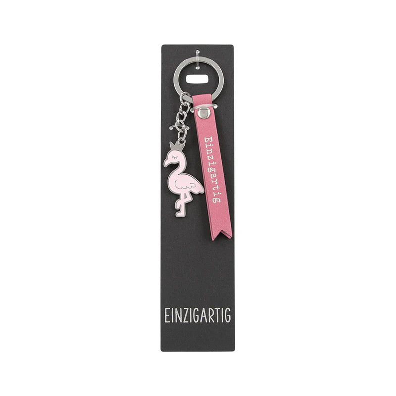 Schlüsselanhänger mit Lederband Flamingo - Einzigartig