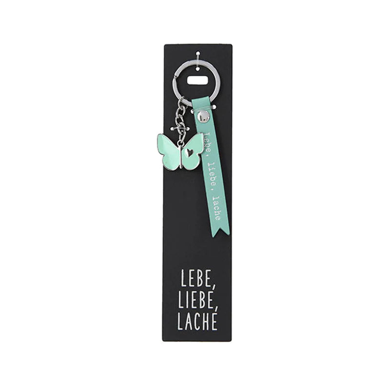 Schlüsselanhänger mit Lederband Schmetterling - Liebe, Lebe, Lache