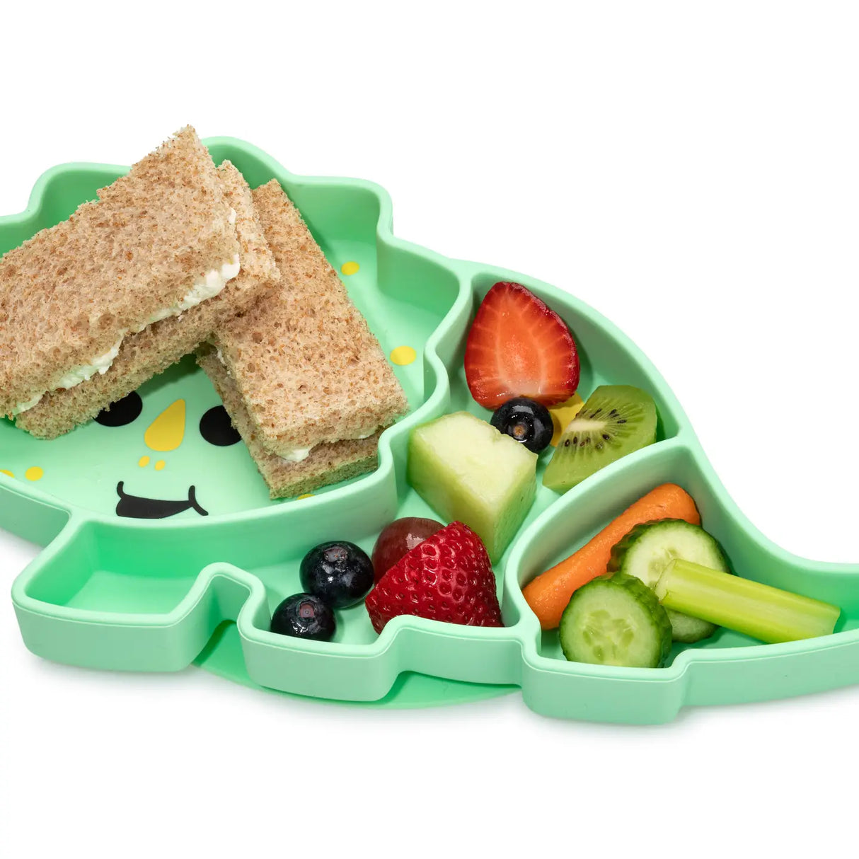 Kinder Silikonteller mit Saugnapf Dino grün