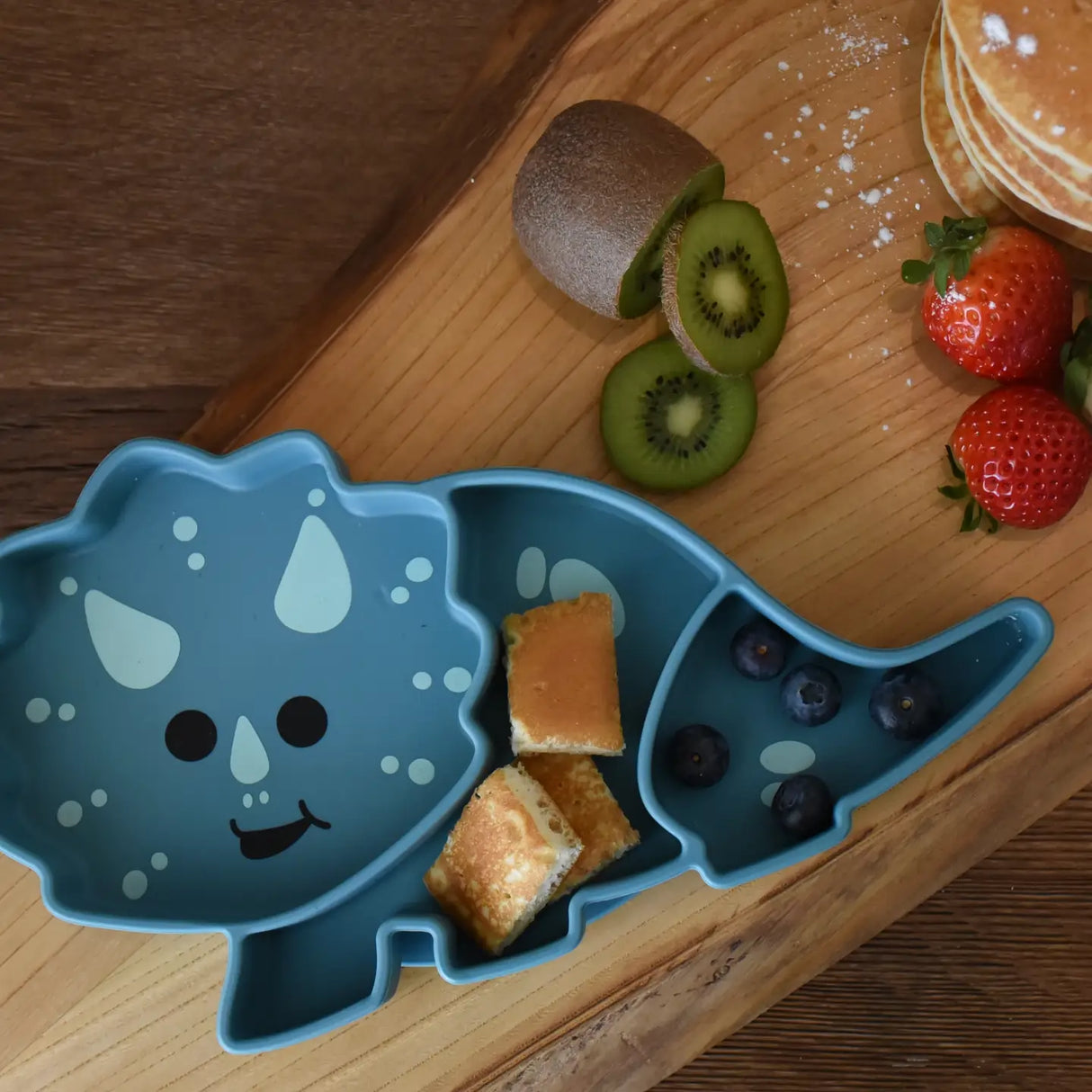 Kinder Silikonteller mit Saugnapf Dino türkis