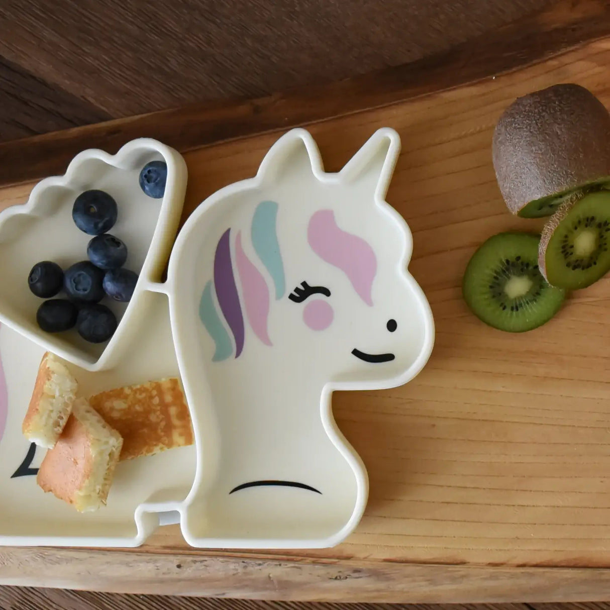 Kinder Silikonteller mit Saugnapf Einhorn weiss