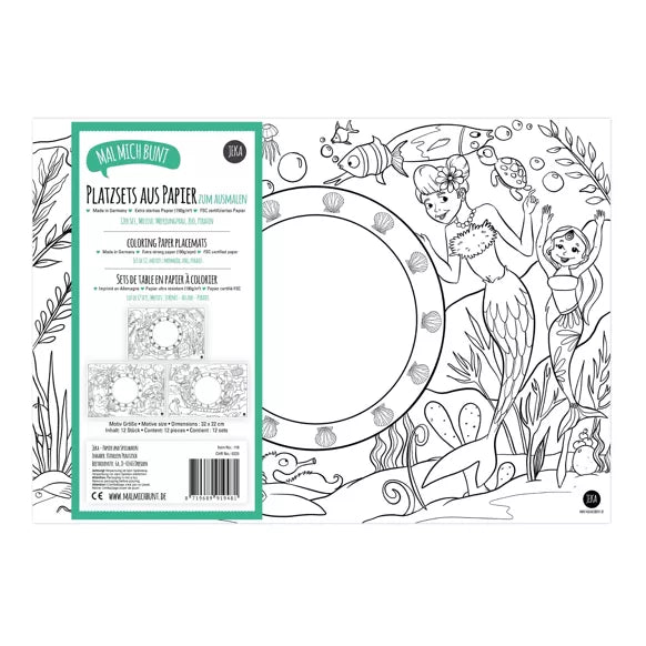 12 Tischsets zum ausmalen - Mix Meerjungfrau